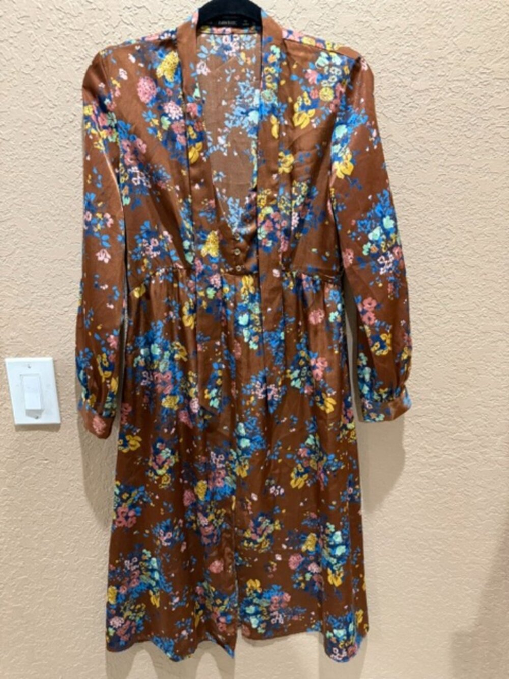 ZARA NEW WOMAN MIDI FLORAL PRINT DRESS WITH BOW V-NECK